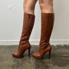 Brown Leather Stiletto Boots - Size 7