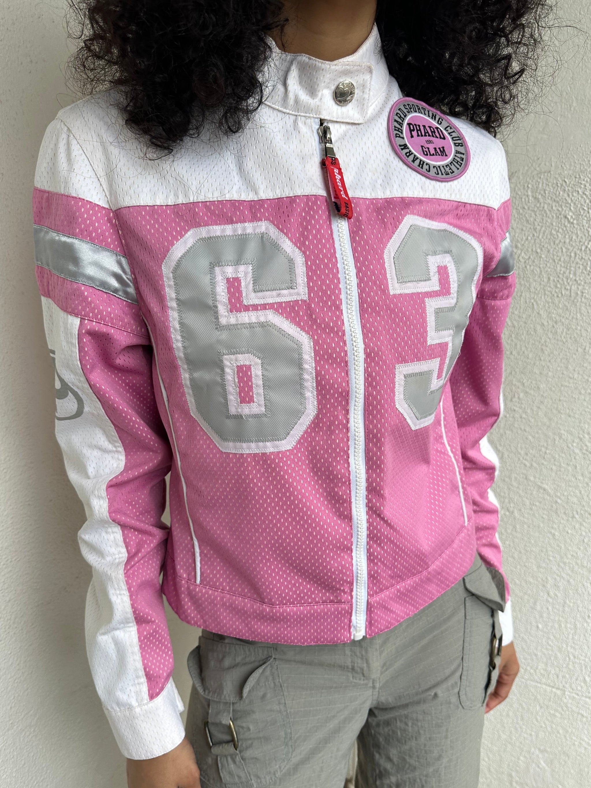 00s Phard Pink & White Motorcycle Style Jacket - Size S