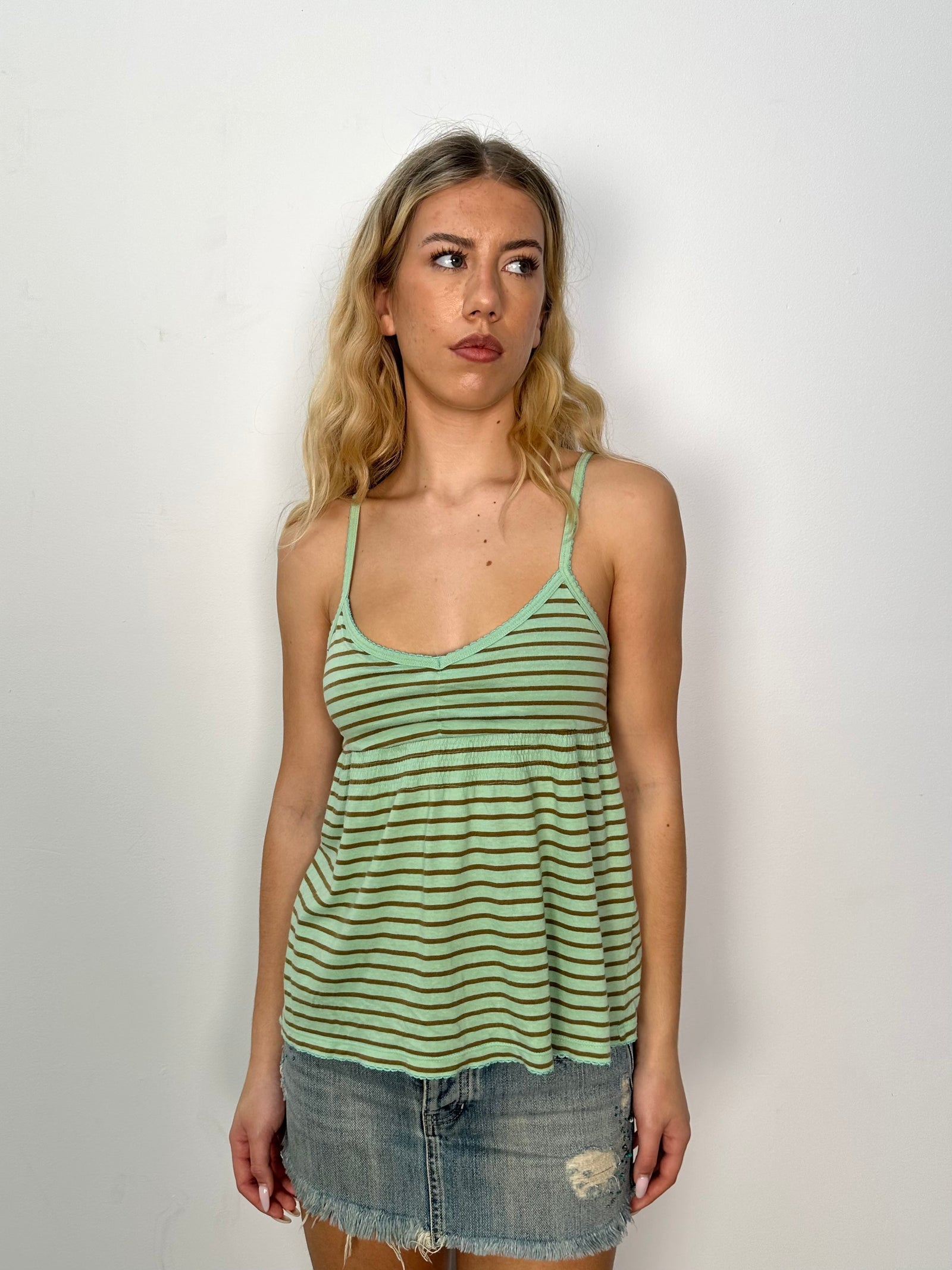Green & Brown Striped Cami Top - Size S