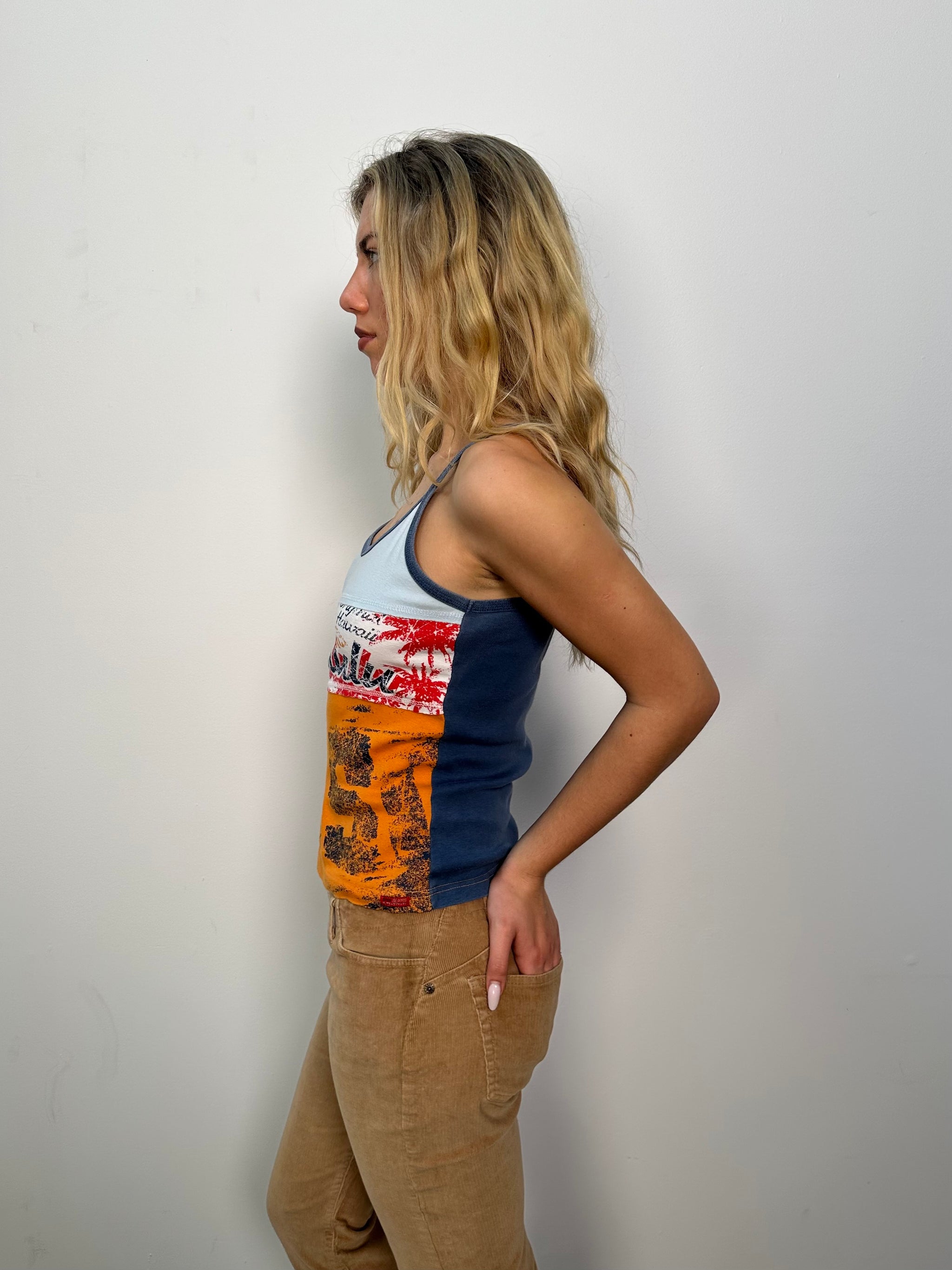 Blue & Orange Hawaii Graphic Print Cami Top - Size M