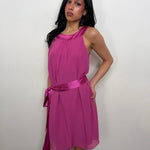 Hot Pink Satin Tie Midi Dress - Size M/L