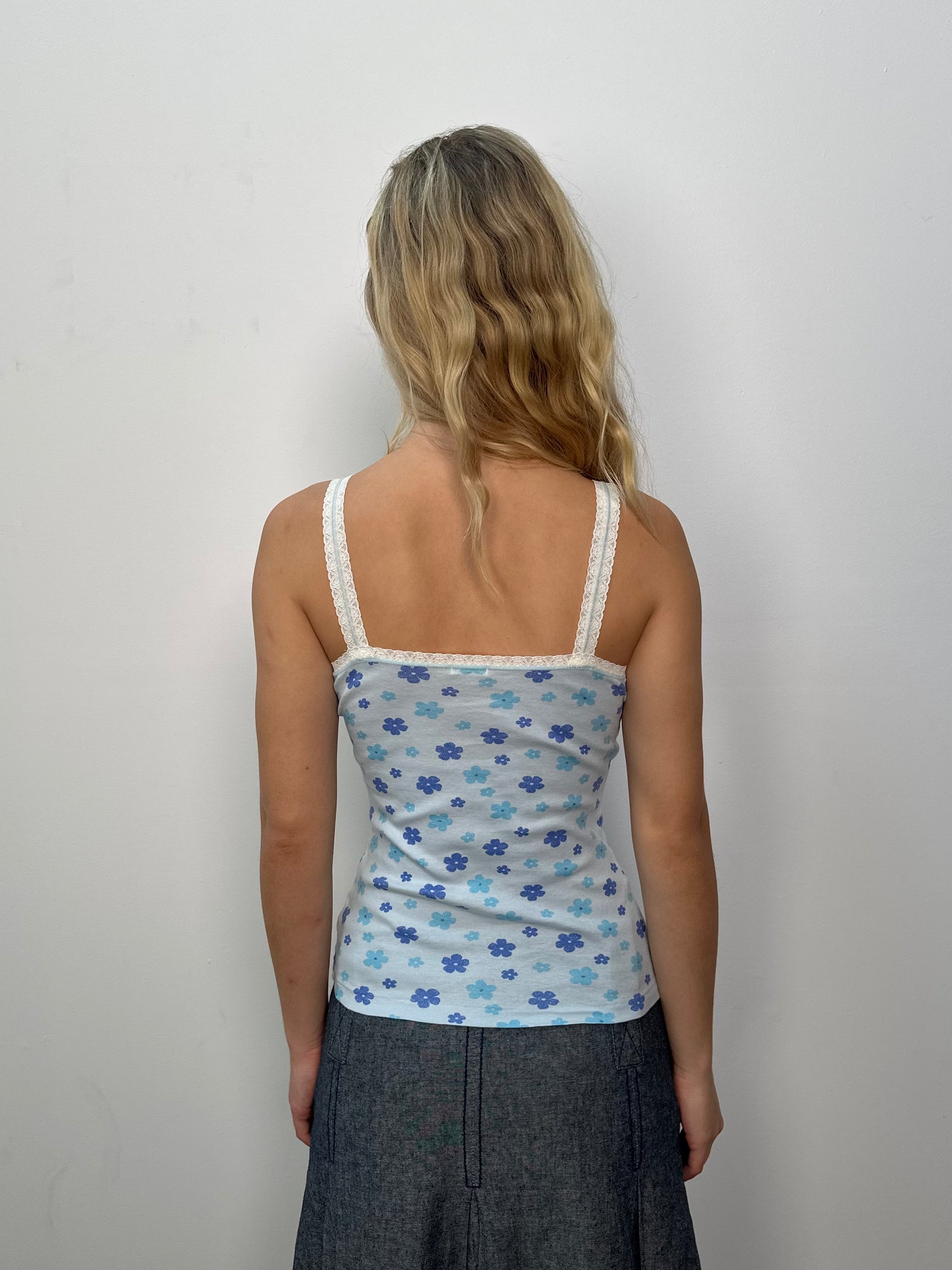 Baby Blue Flower Print Cami Top - Size S