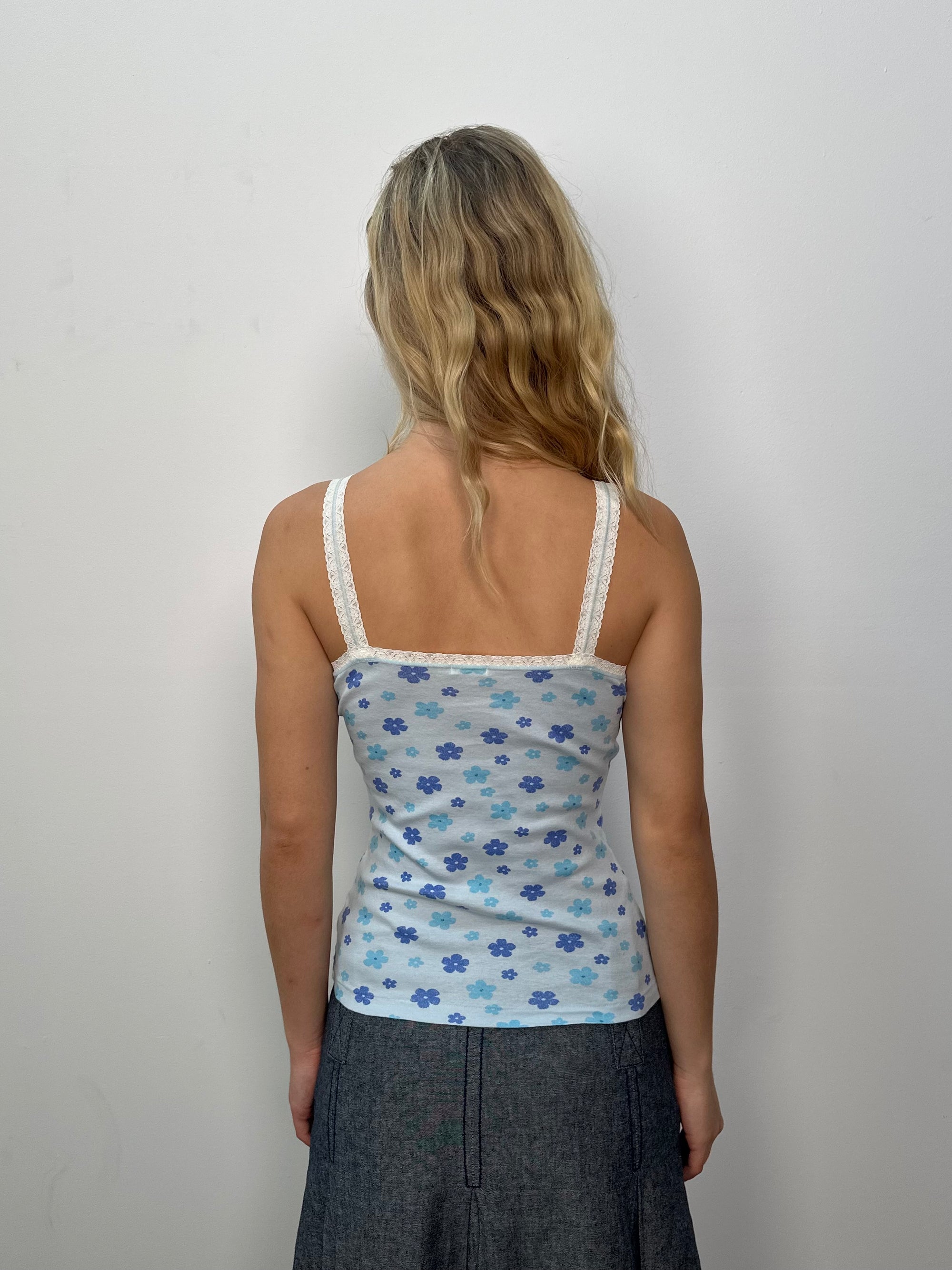 Baby Blue Flower Print Cami Top - Size S