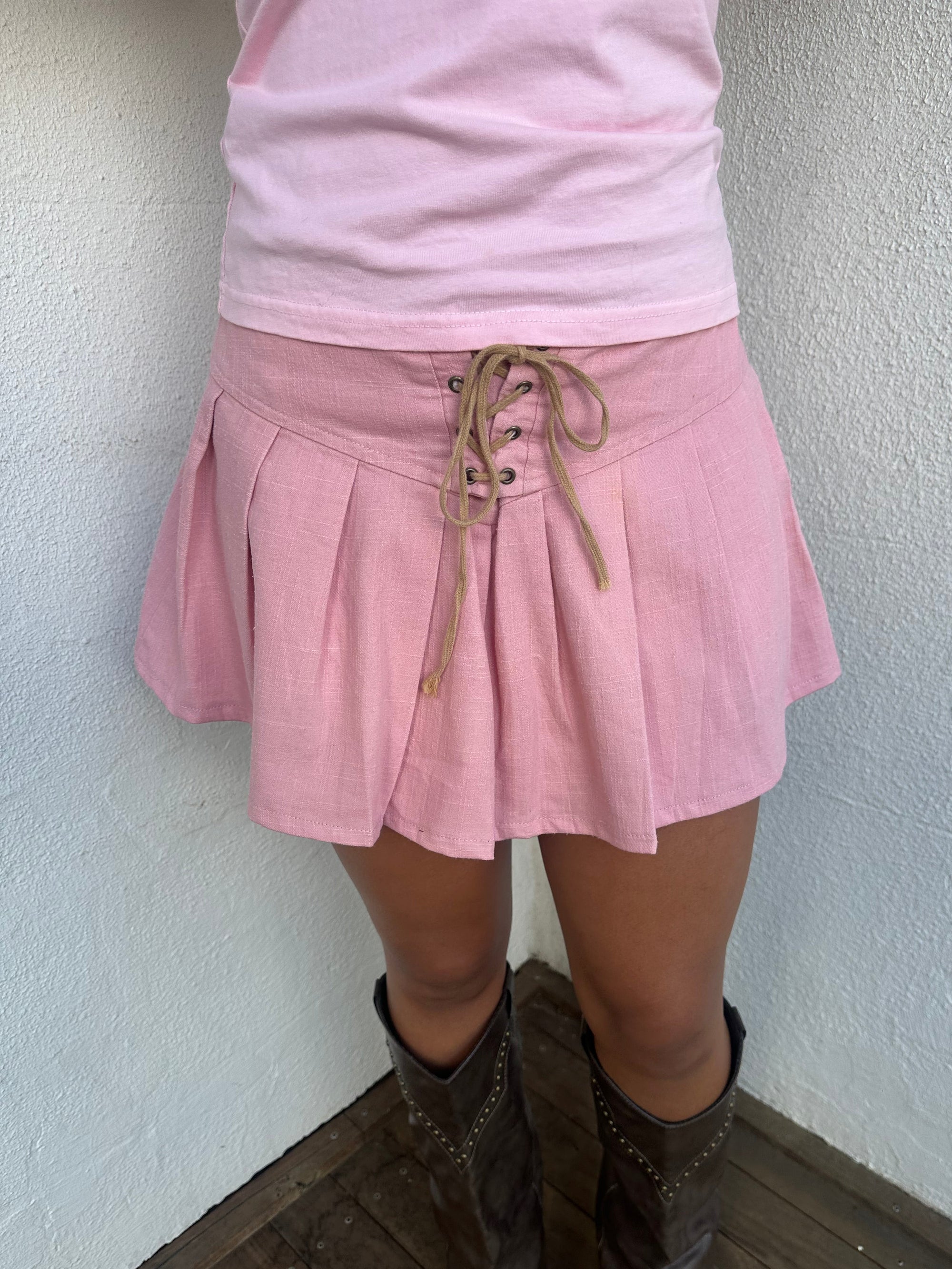 Baby Pink Pleated Mini Skirt
