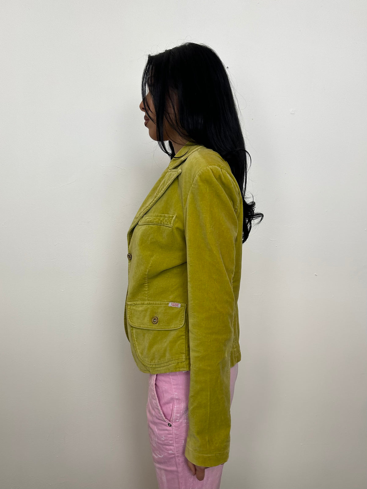 Guess Chartreuse Green Velour Blazer - Size L
