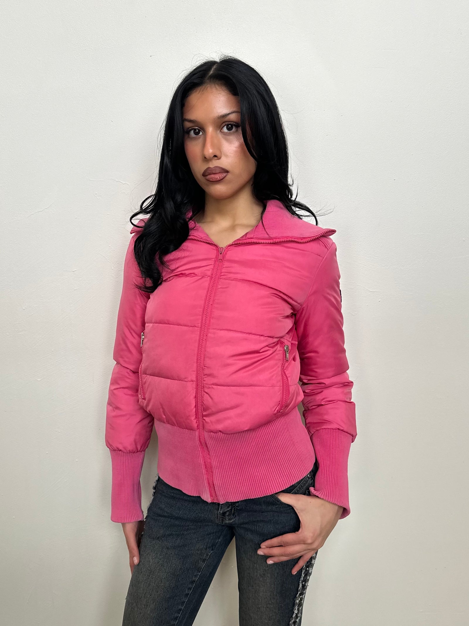 Hot Pink Short Puffer Jacket - Size S