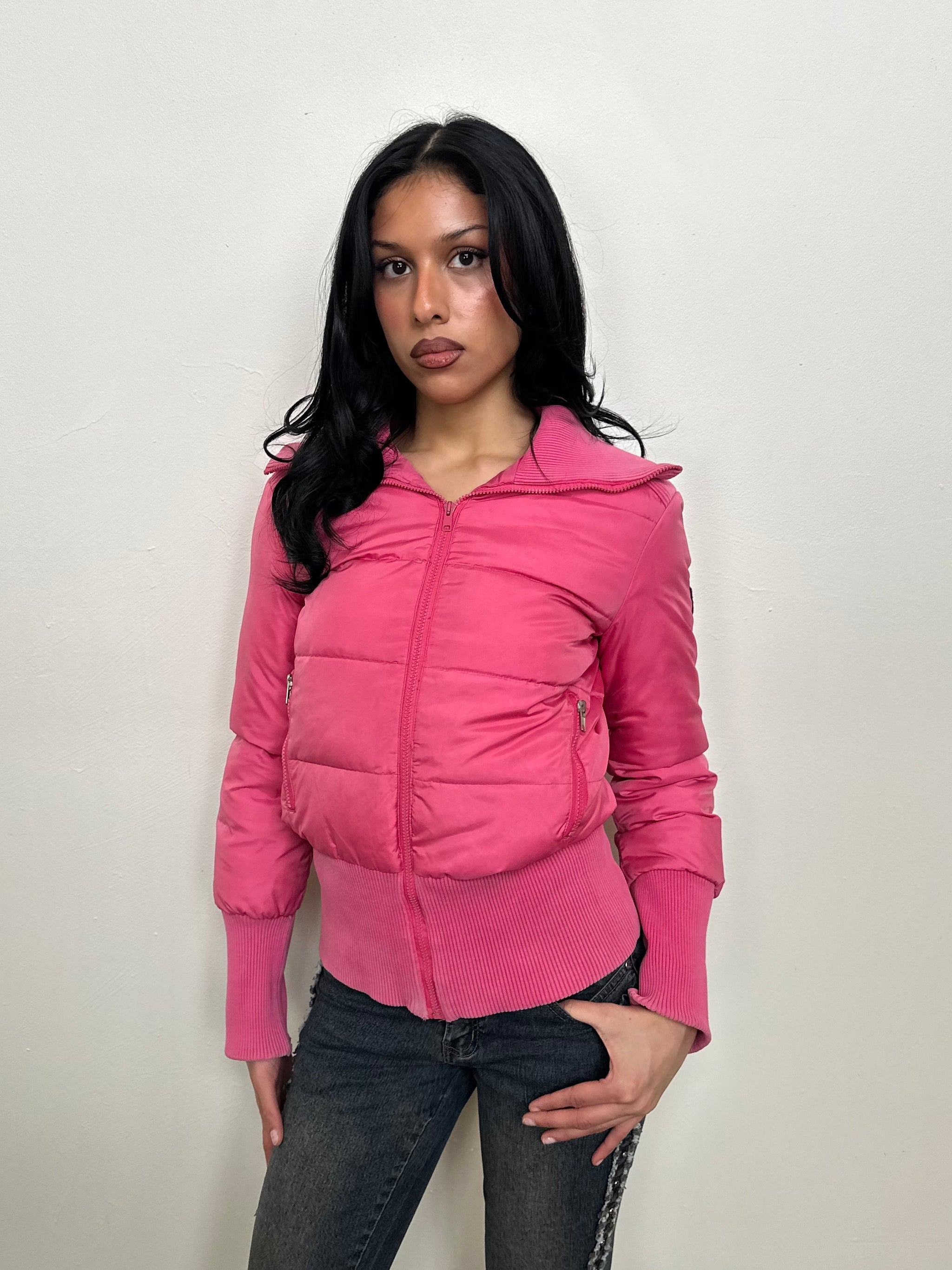 Hot Pink Short Puffer Jacket - Size S