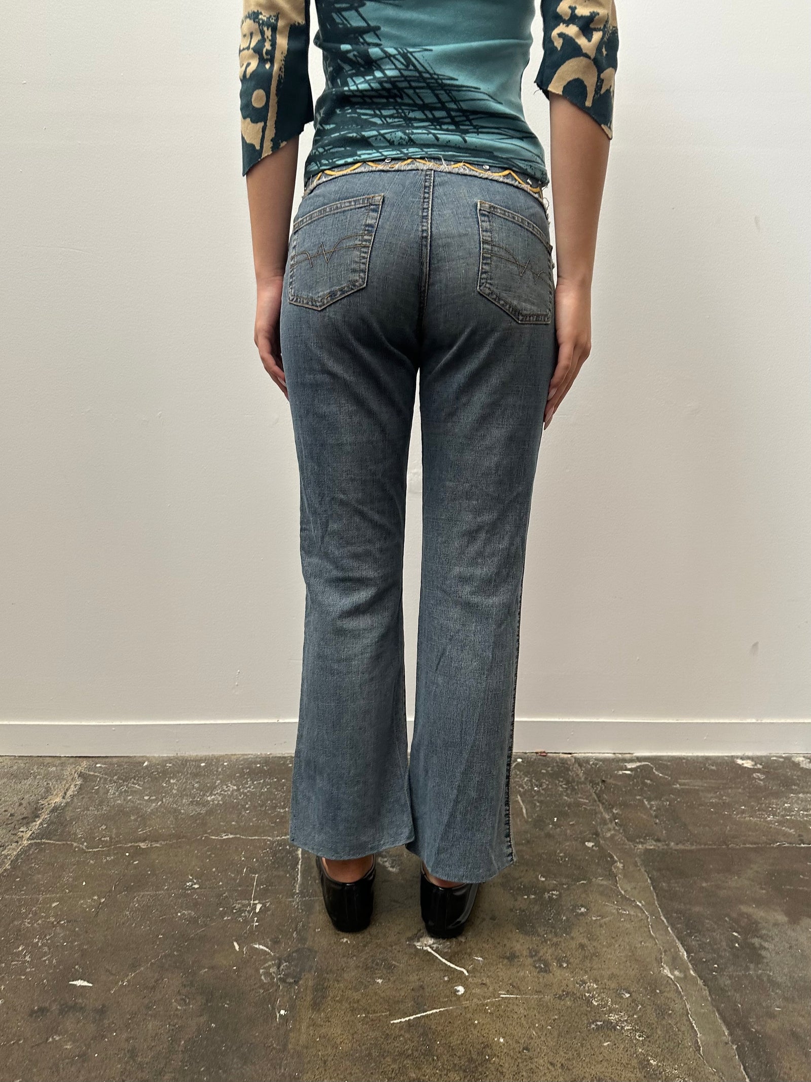 Embroidered Belt Lowrise Bootcut Jeans - Size S