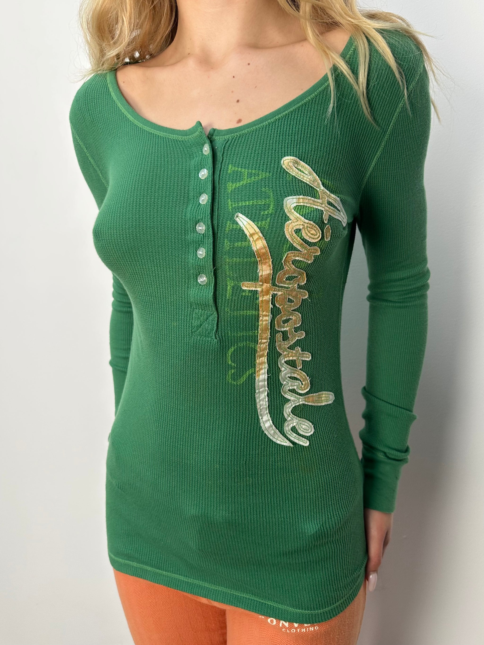 Aeropostale Green Waffle Long Sleeve - Size L