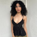 Black Y2K Ruffle Layered Cami - Size S