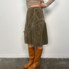 Khaki Green Velour Midi Skirt - Size S