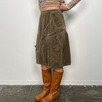 Khaki Green Velour Midi Skirt - Size S