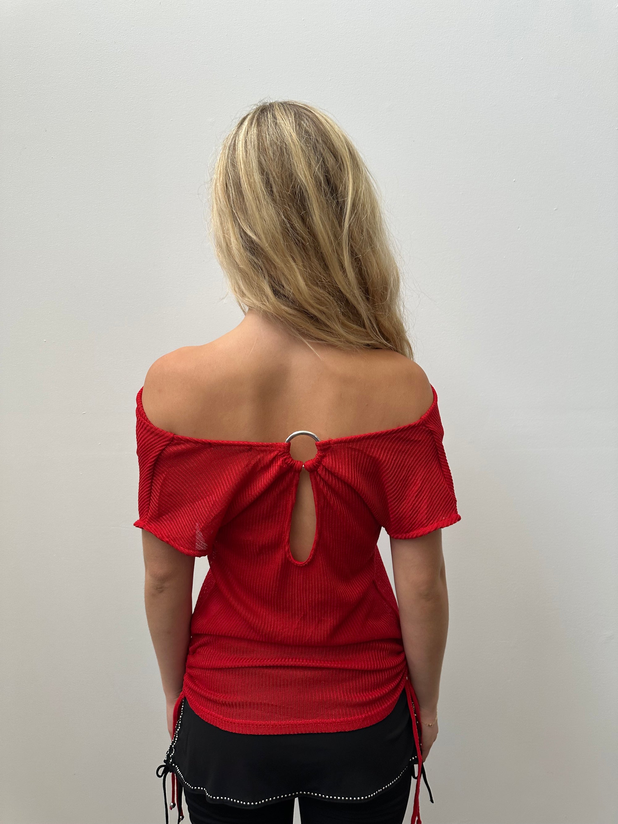 Red Off The Shoulder Longline Top - Size M
