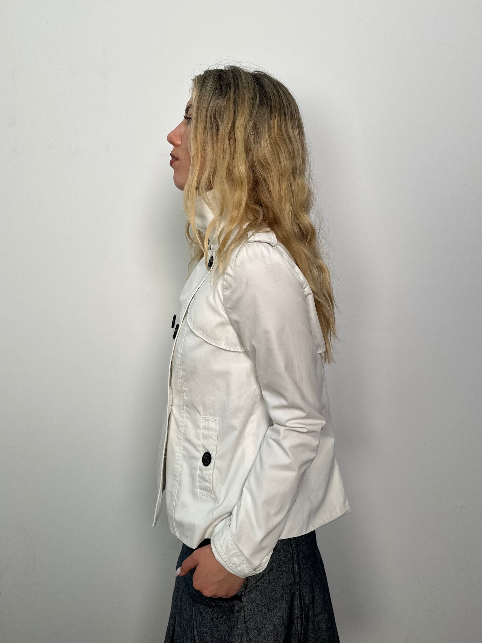 White Double Breasted Short Peacoat - Size M