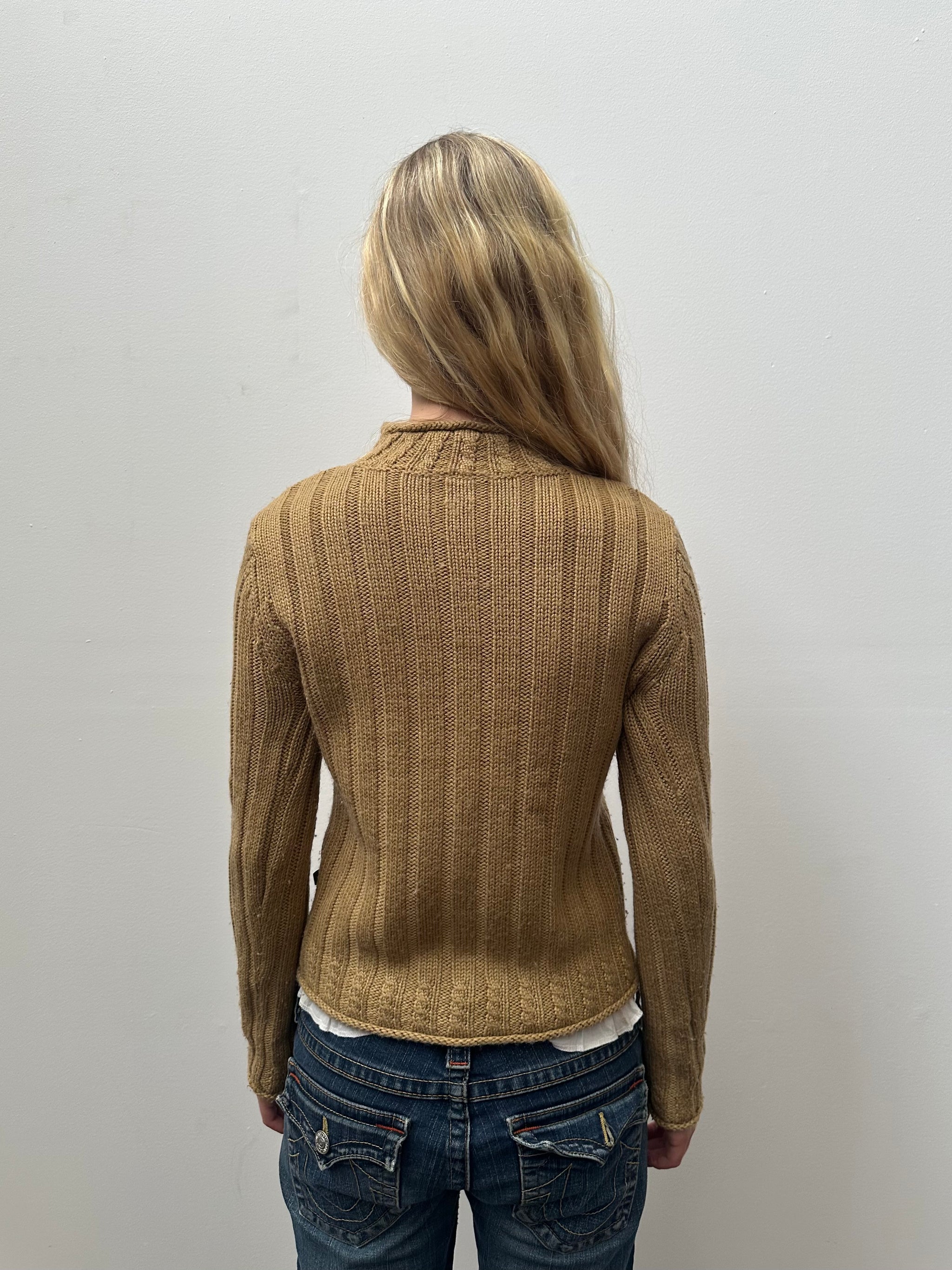 Flag Design Tan Ribbed Jumper - Size M