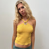 Mustard Yellow Eyelet Knitted Top - Size S
