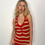 Red & Beige Stripe Knitted Tank - Size S
