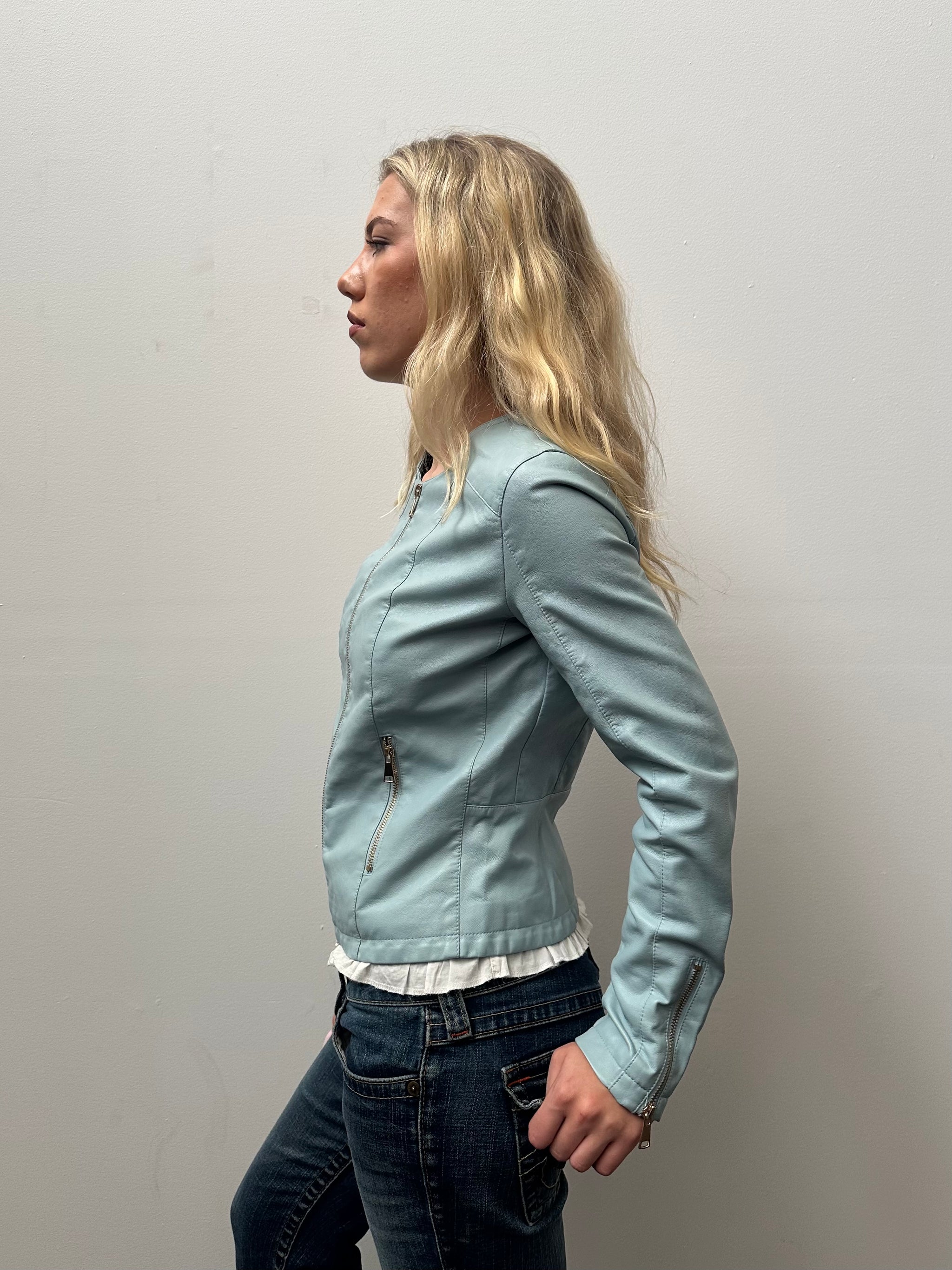 Baby Blue Pleather Jacket- Size S