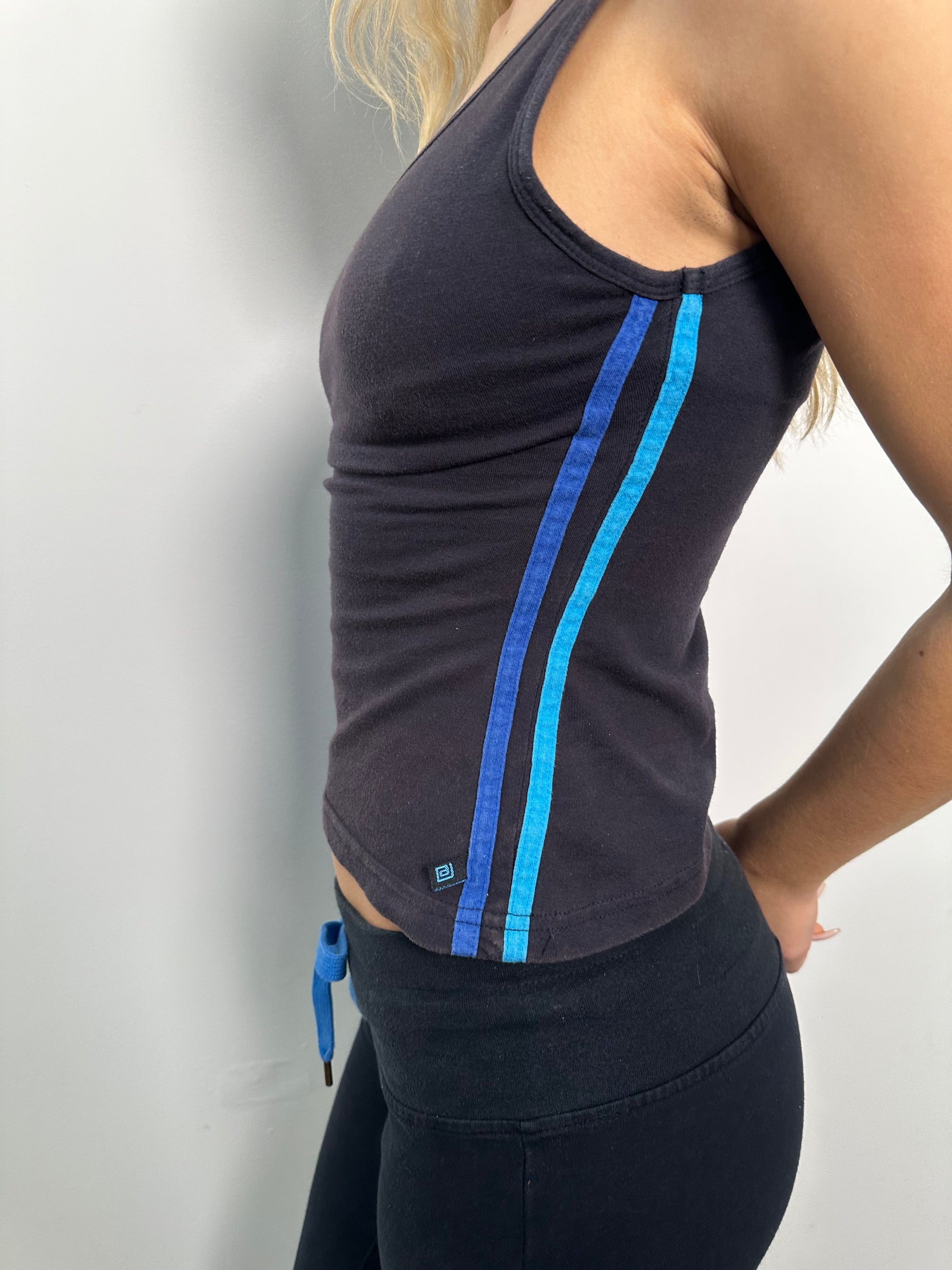Blue Side Strip Black Tank Top - Size S