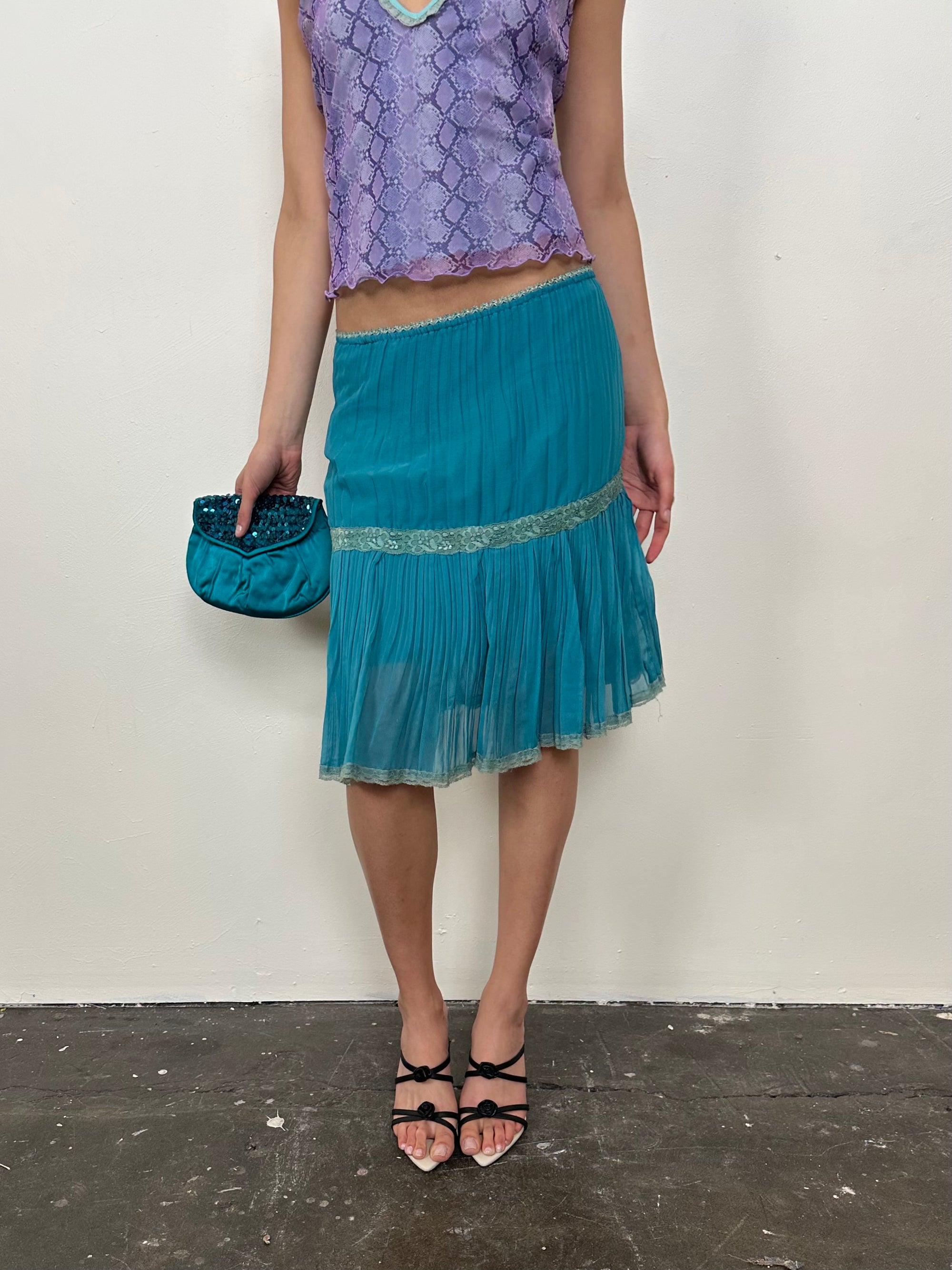 Teal Tiered Midi Skirt - Size M