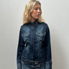 Dark Denim Hook & Eye Biker Jacket - Size M