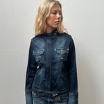 Dark Denim Hook & Eye Biker Jacket - Size M