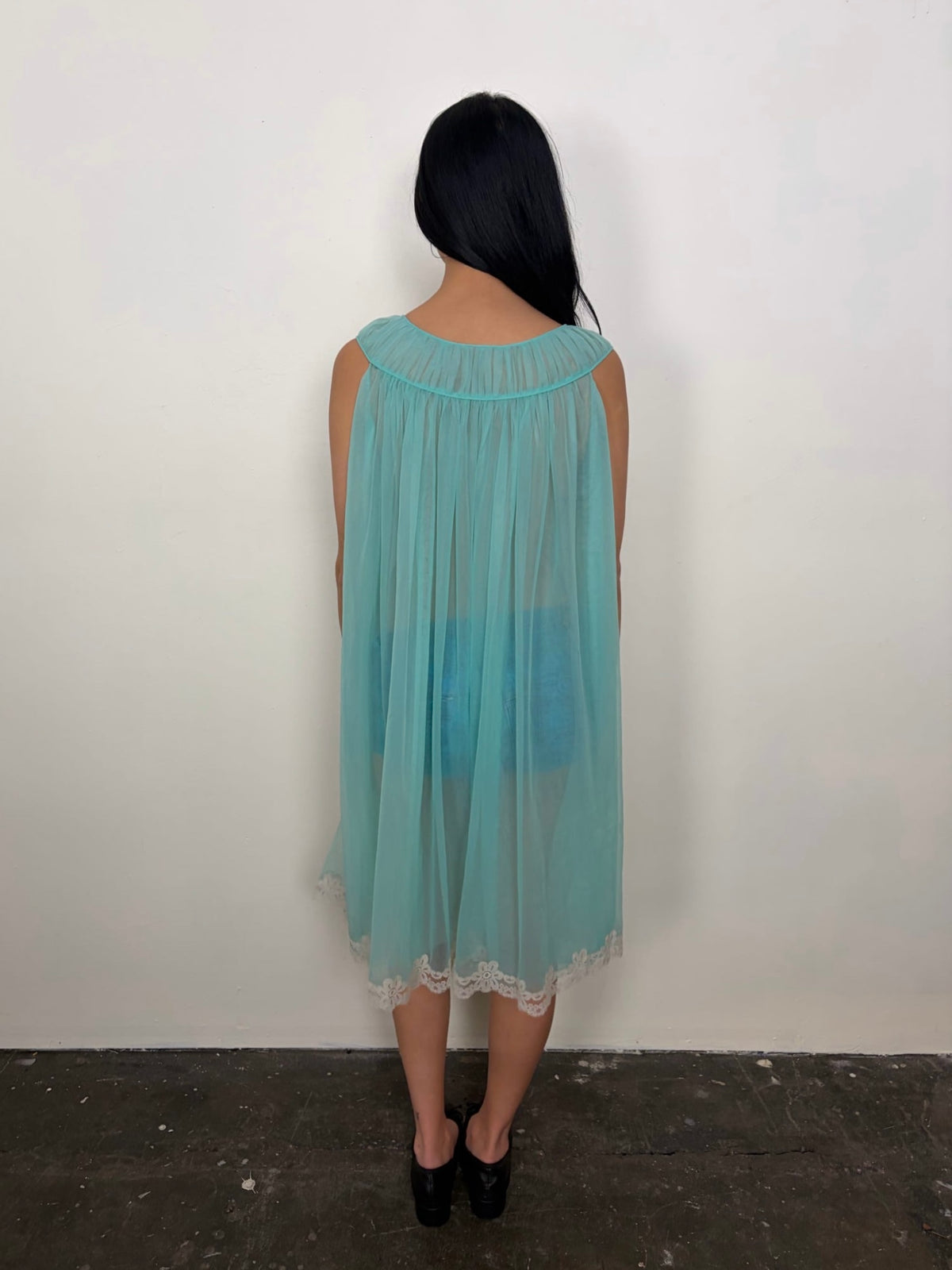 Turquoise Mesh & Cream Laze Sheer Dress - Size M
