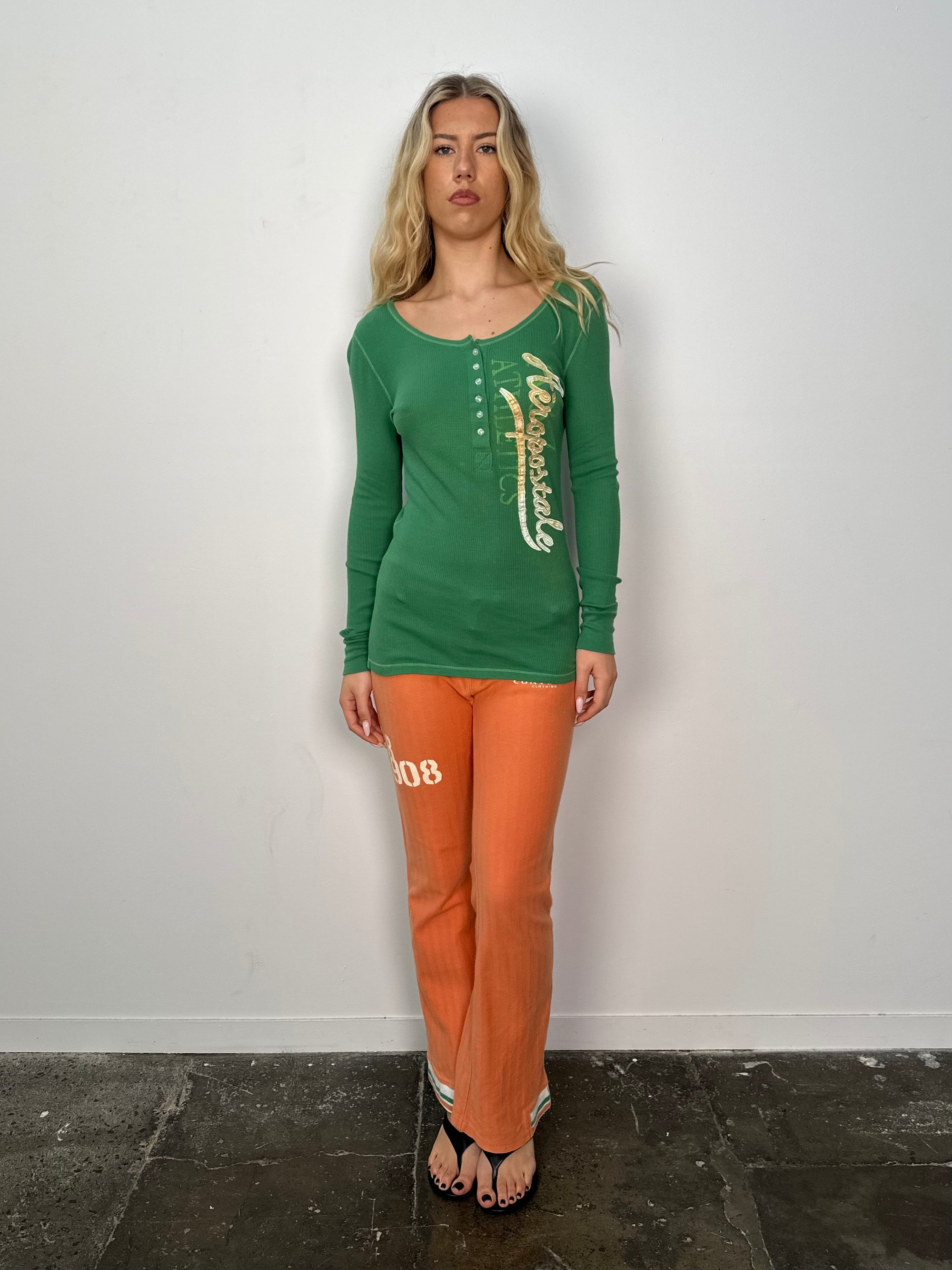 Aeropostale Green Waffle Long Sleeve - Size L
