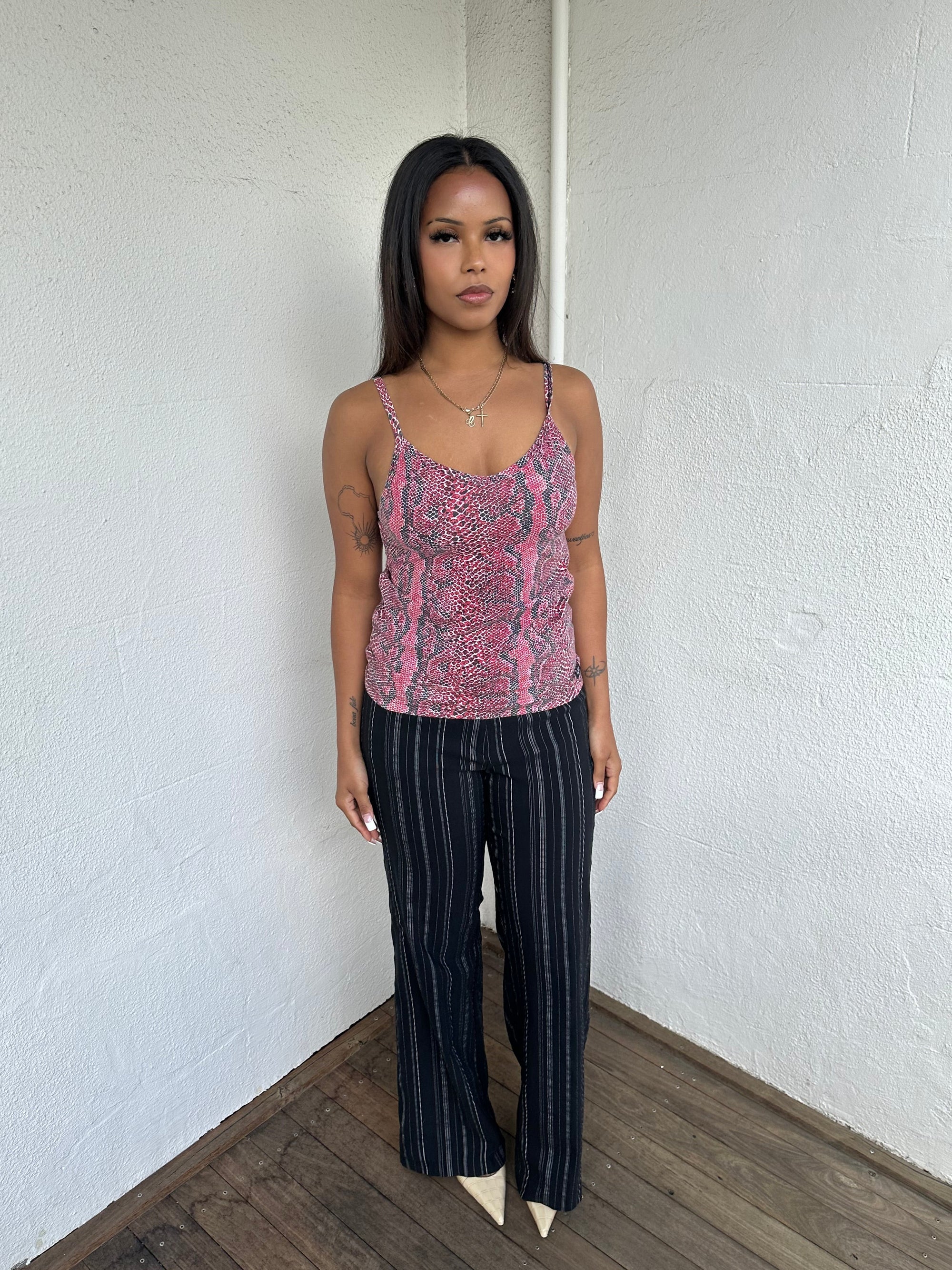 Red & Black Snake Print Cami Top