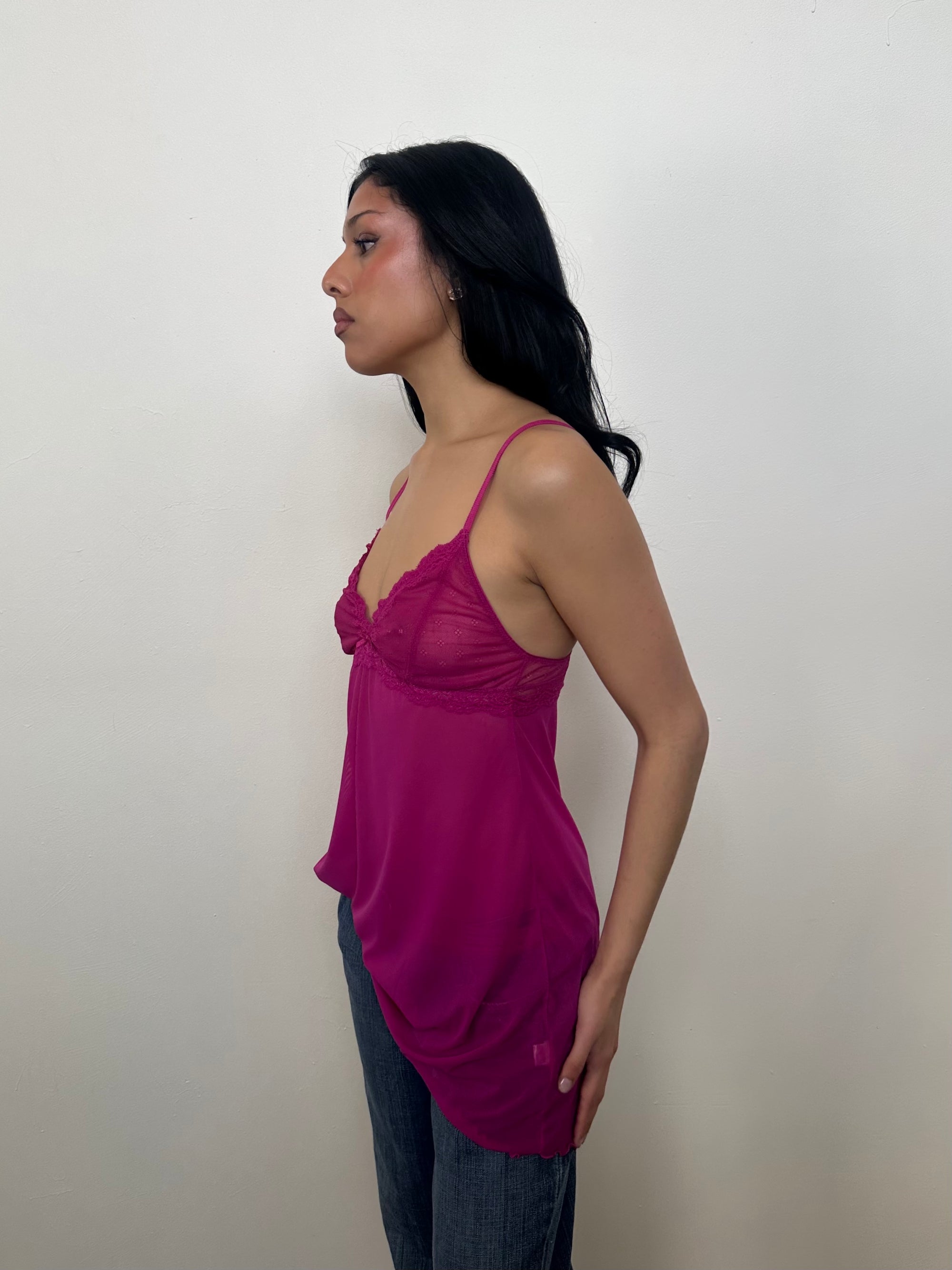 Hot Pink Lace Mesh Slip Dress - Size S
