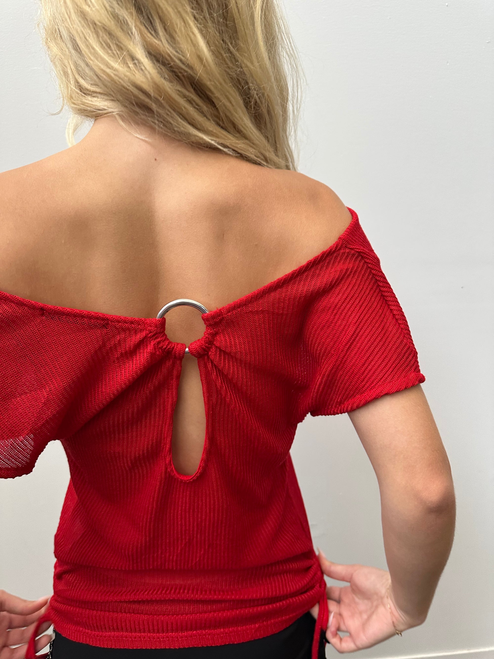 Red Off The Shoulder Longline Top - Size M
