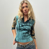 Blue Graphic 3/4 Sleeve Top - Size S
