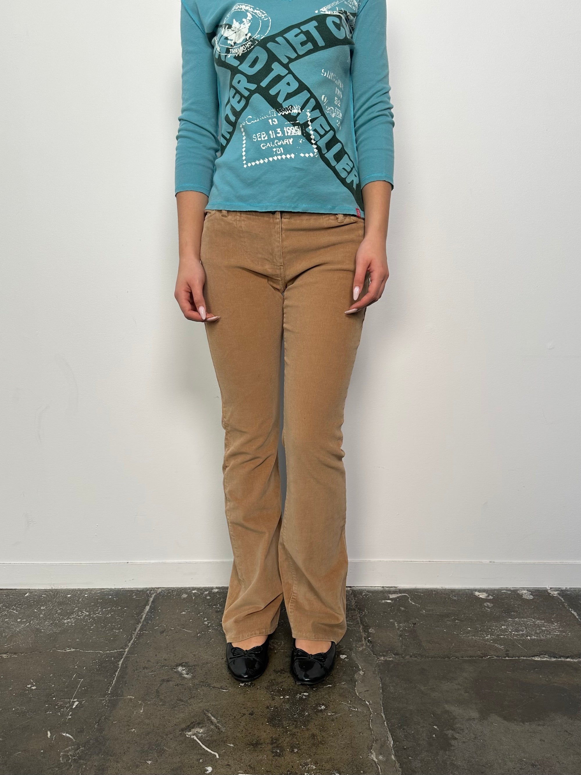 Guess Low-Rise Bootcut Tan Corduroy Pants - Size S