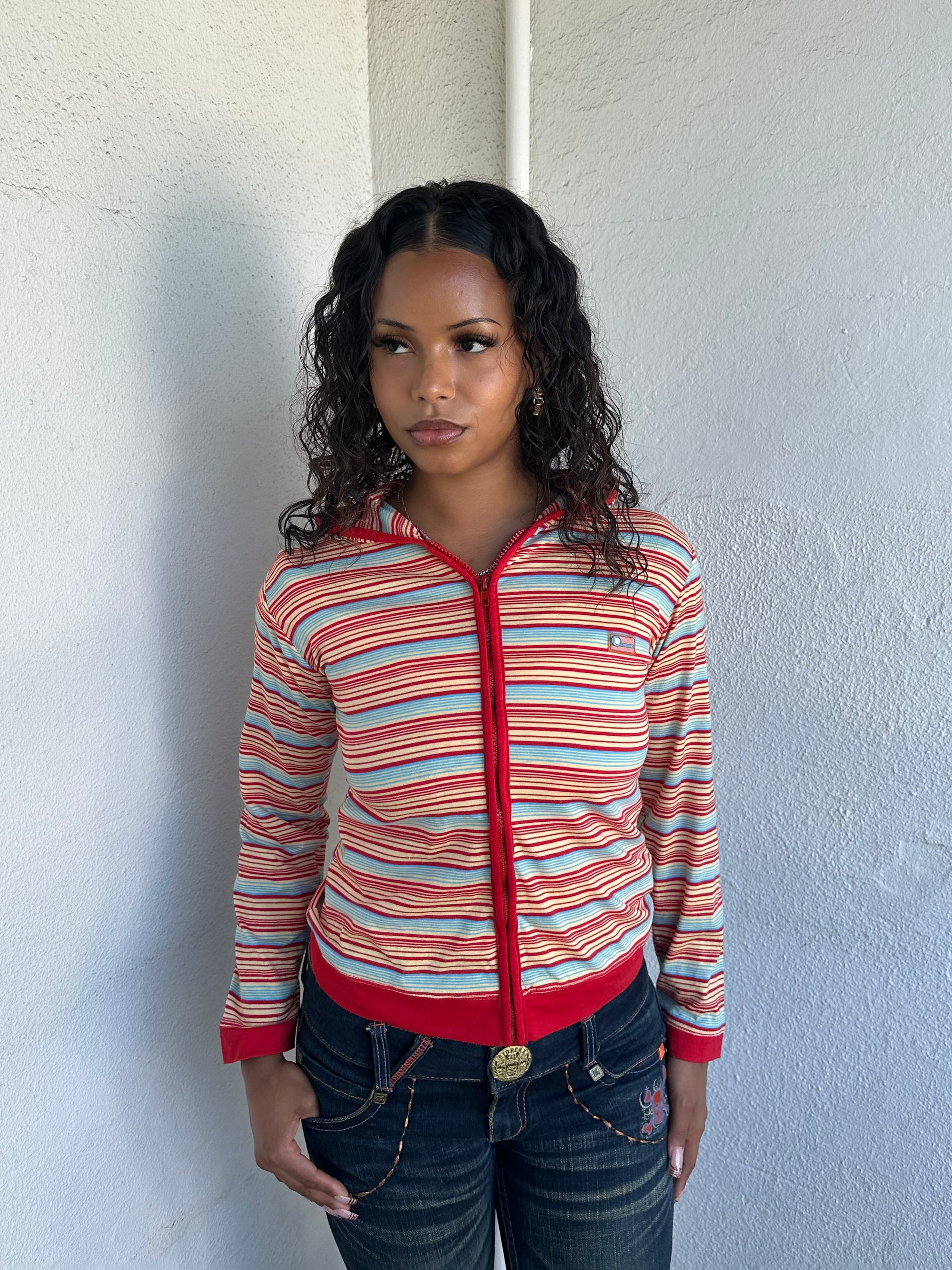 Multi Coloured Stripe Zip Hoodie - Size M