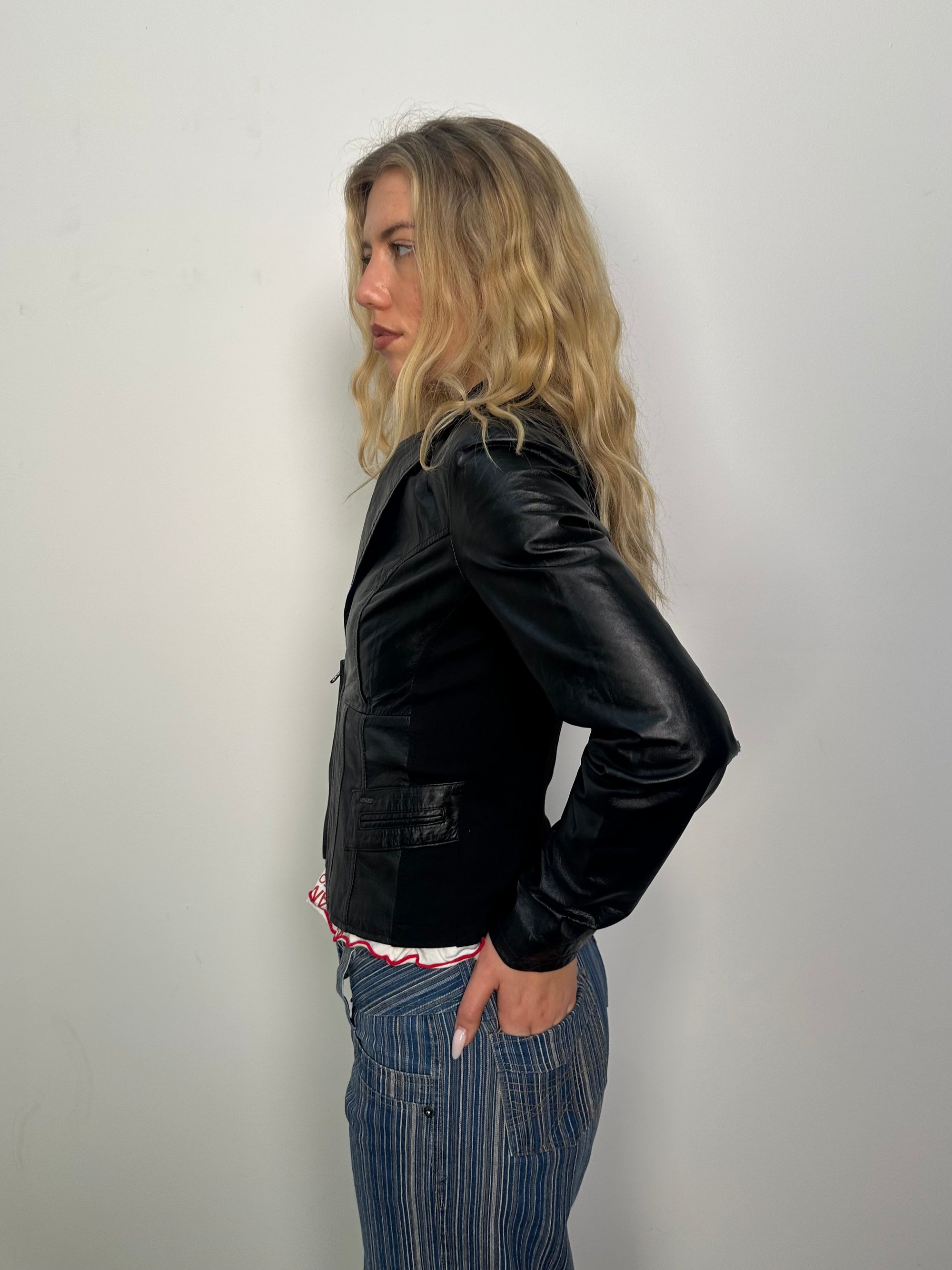 Fitted Black Leather Jacket - Size S