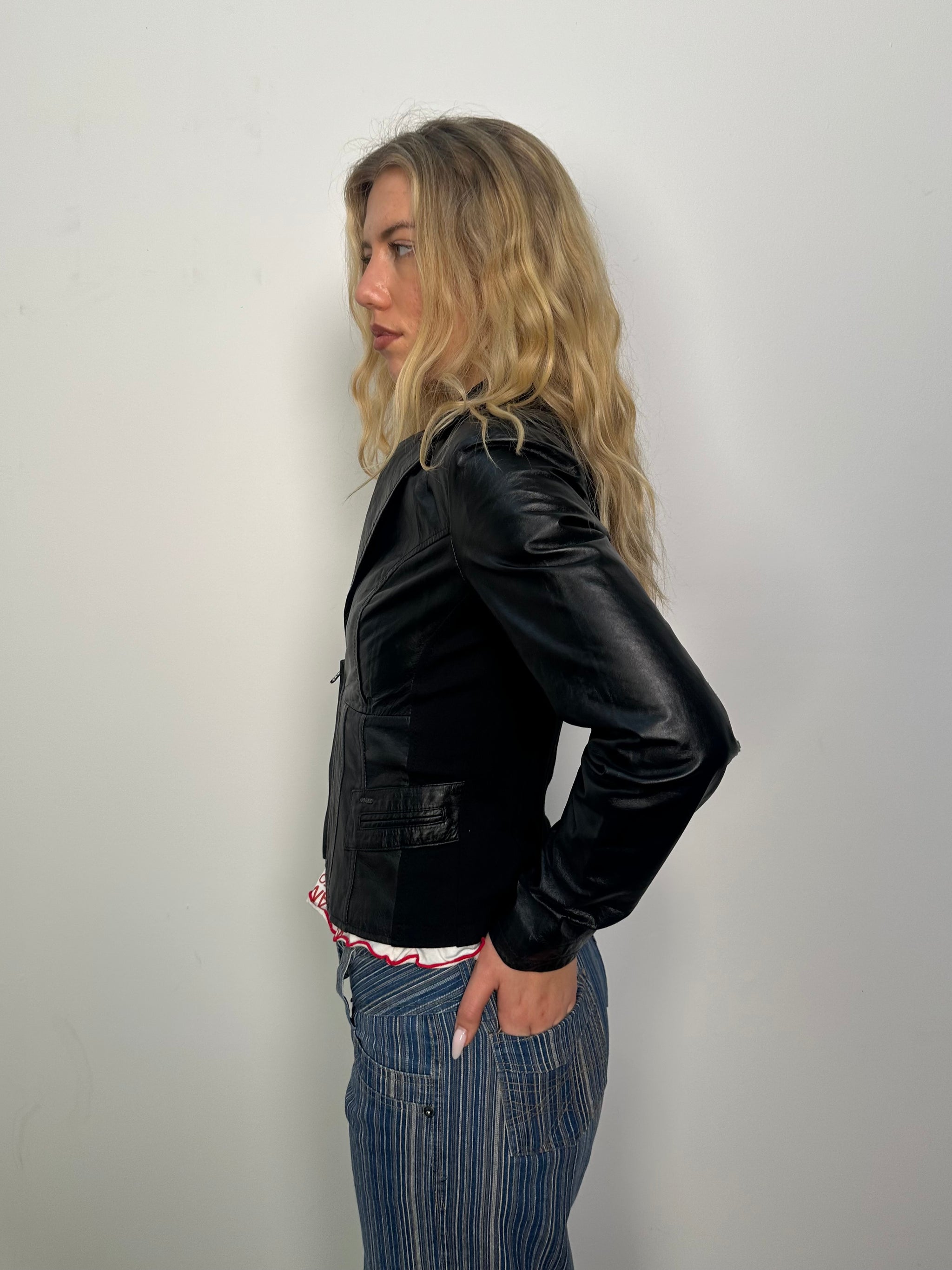 Fitted Black Leather Jacket - Size S