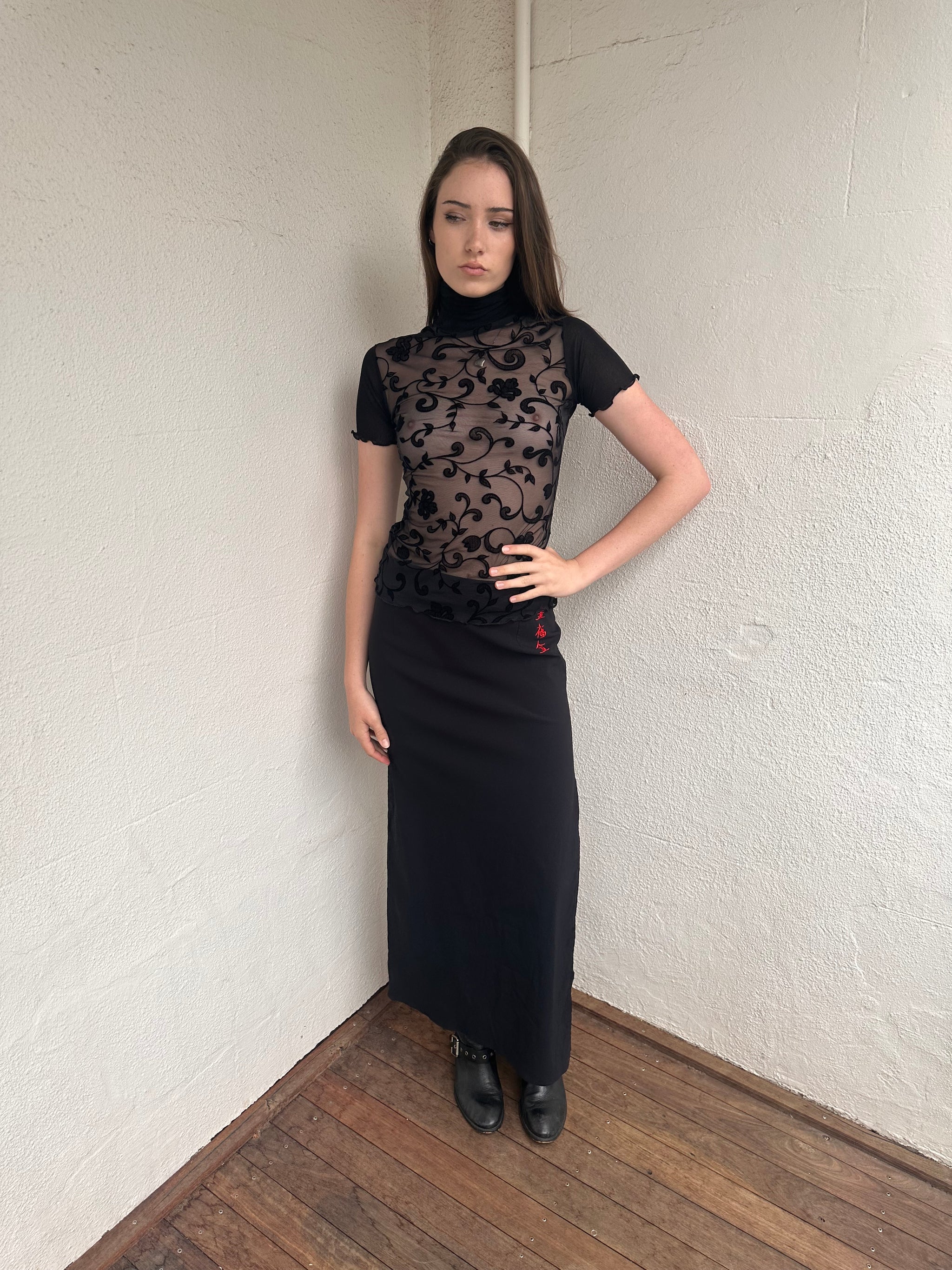 Pimkie Black Embroidered Maxi Skirt