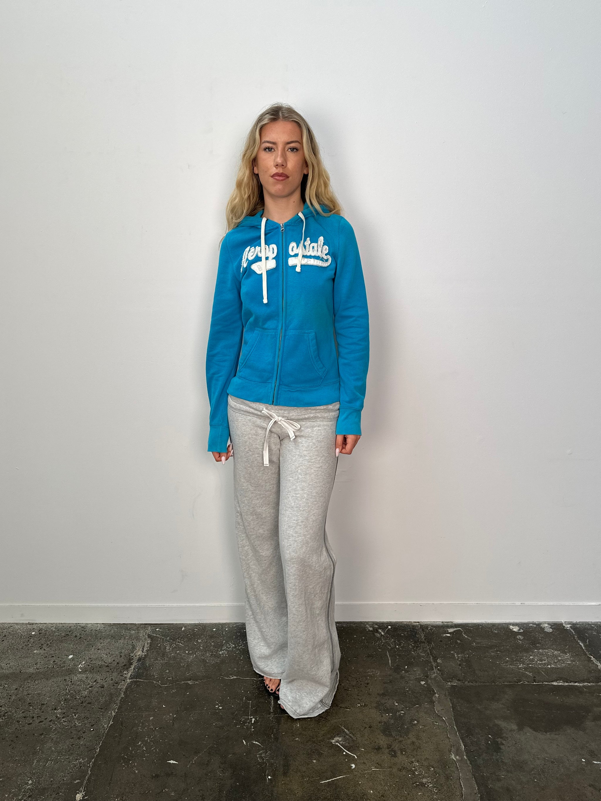 Aeropostale Blue and White Zip Up Hoodie - Size M