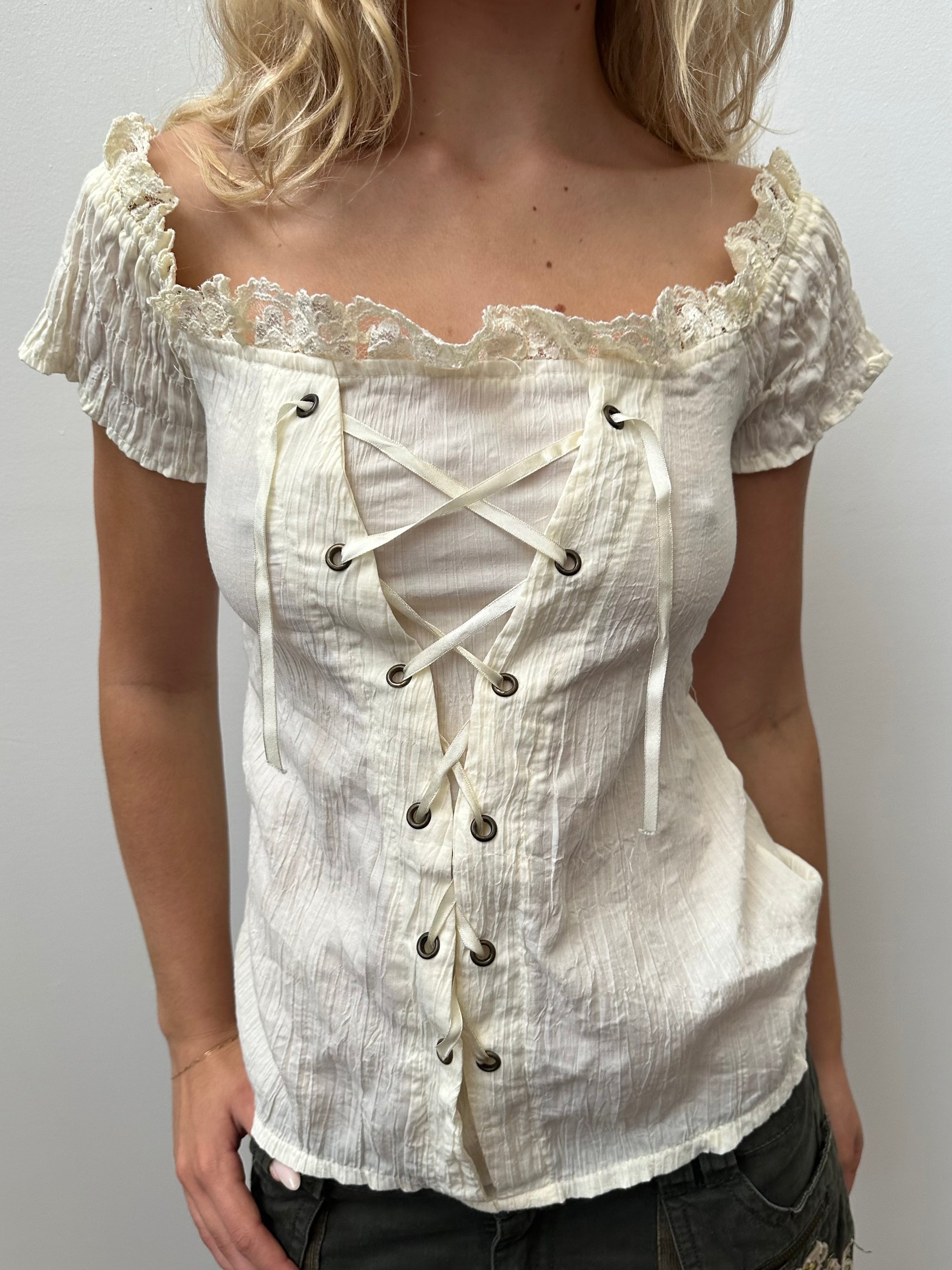 Boho Cream Corset Front Blouse - Size S
