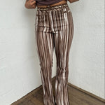 Brown & Cream Stripe Flared Pants