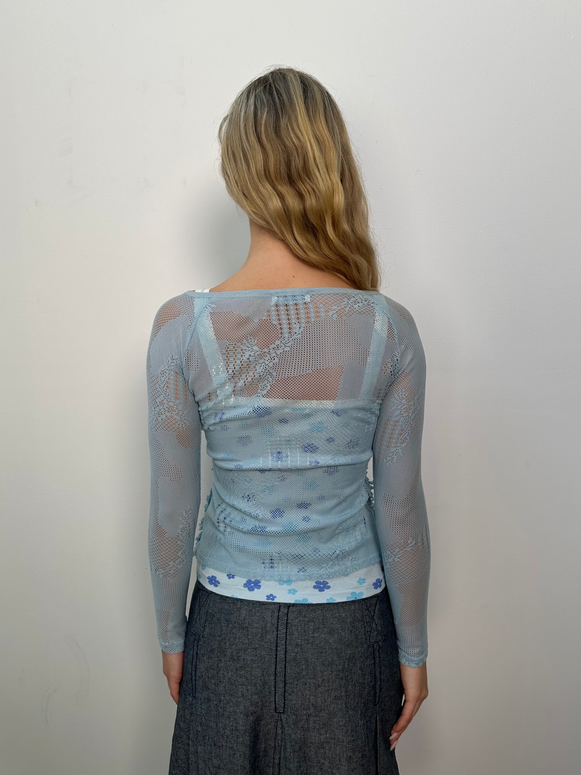 Baby Blue Lace Hook & Eye Cardigan - Size S