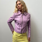 Lilac Collared Leather Jacket - Size M