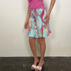 Aqua & Pink Swirl Pattern Midi Skirt - Size S
