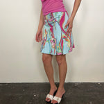 Aqua & Pink Swirl Pattern Midi Skirt - Size S