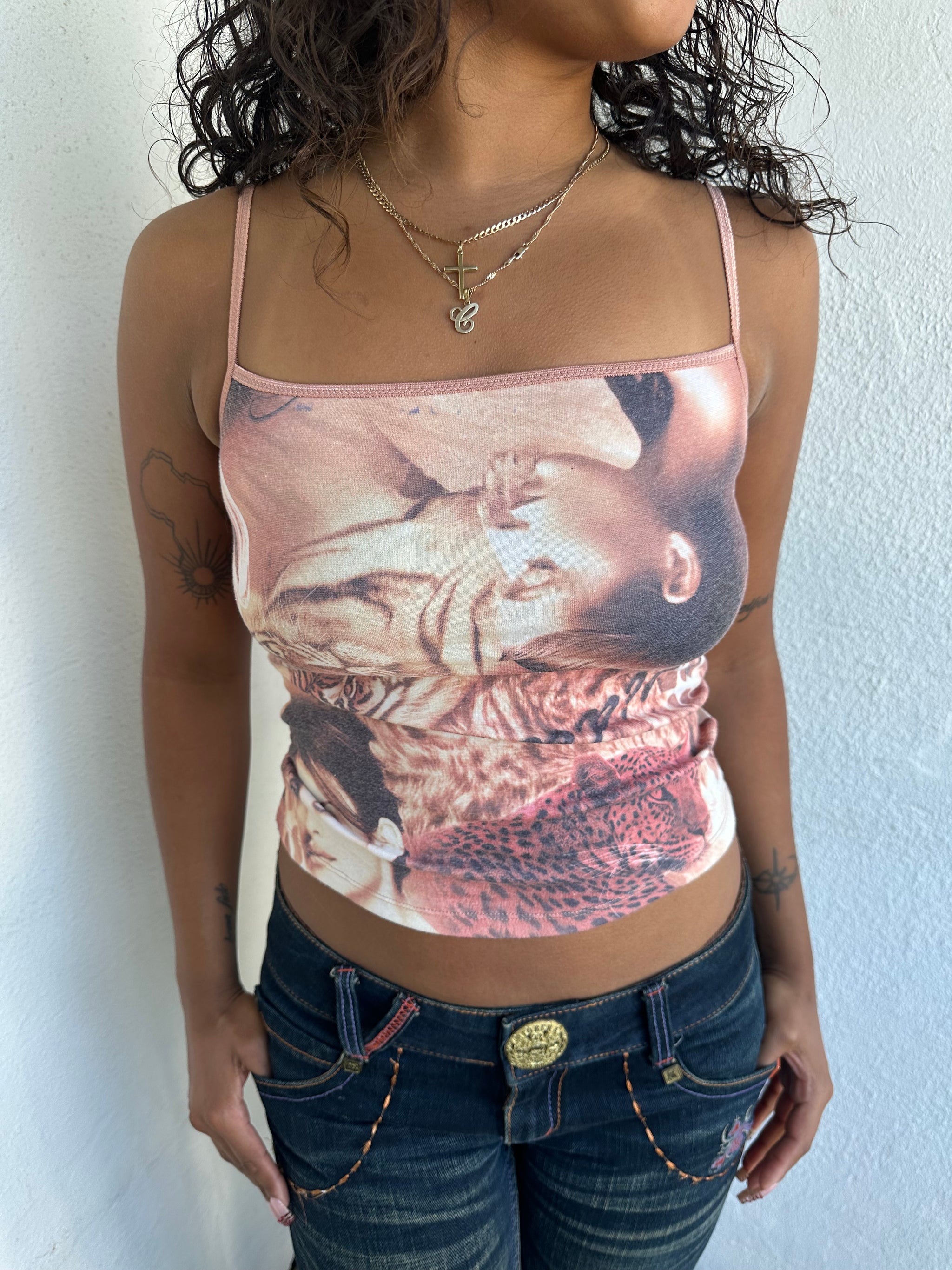 Brown Y2K Mixed Digital Print Cami - Size S