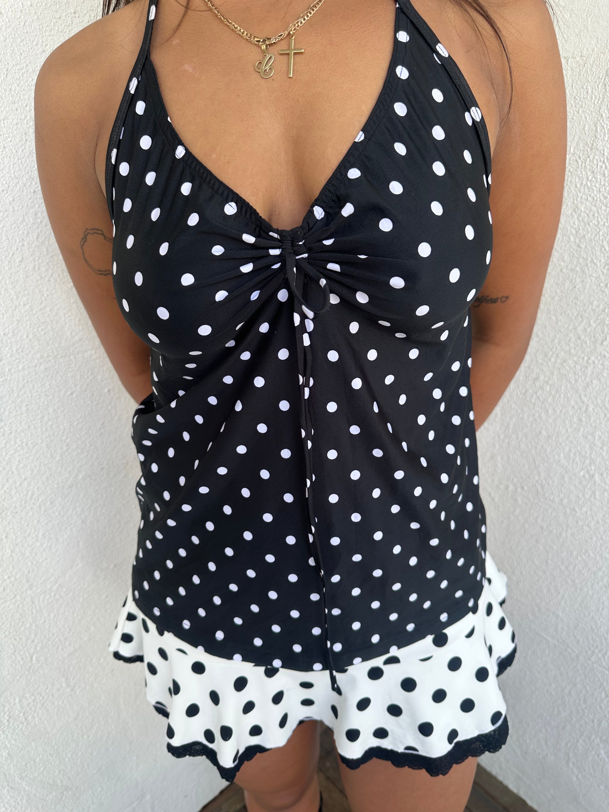 Black & White Polkadot Halter Neck Top