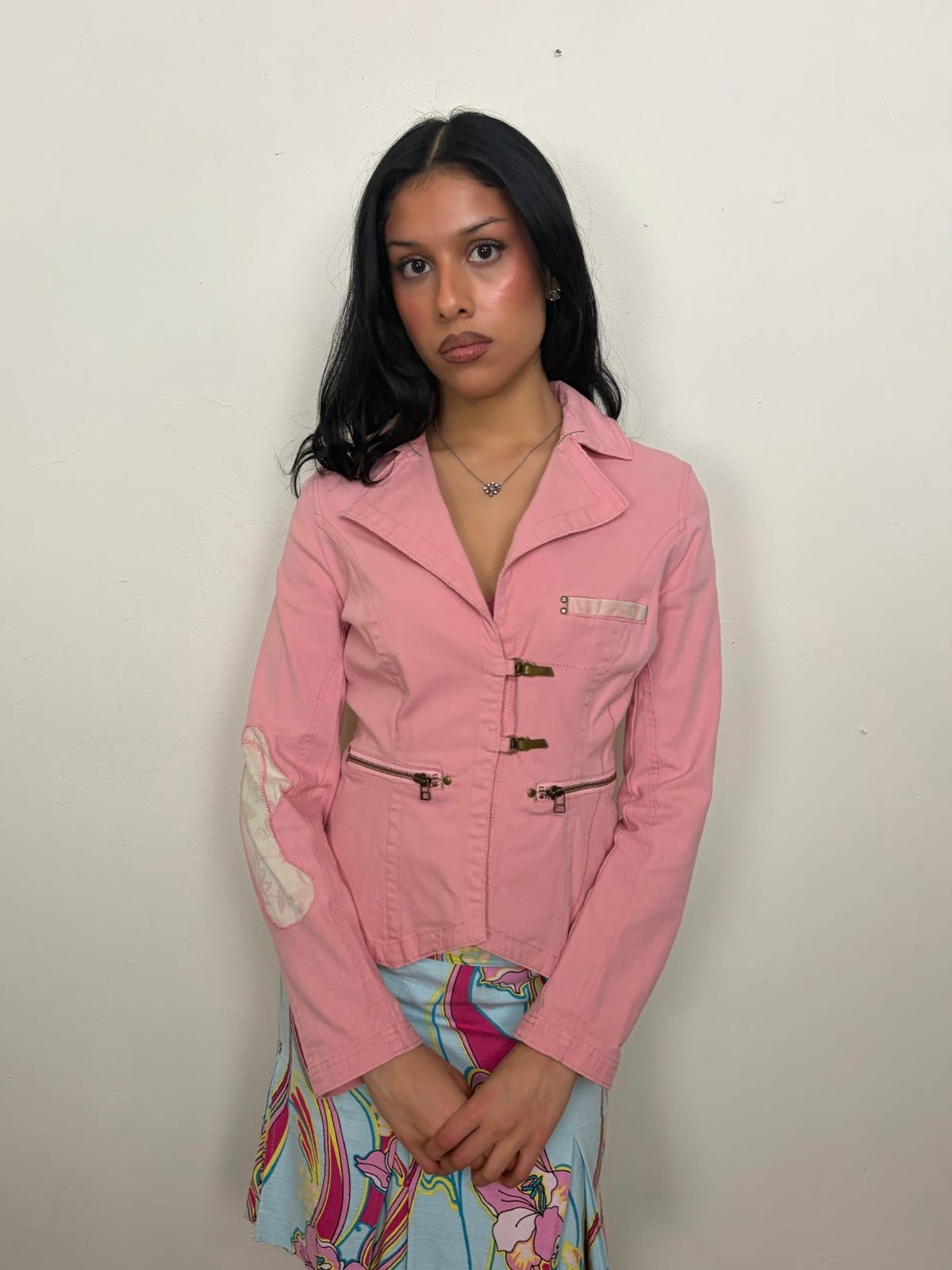 Pink Structured Denim Blazer - Size S