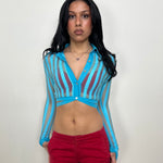 Turquoise Stripe Mesh Cropped Shirt - Size XS