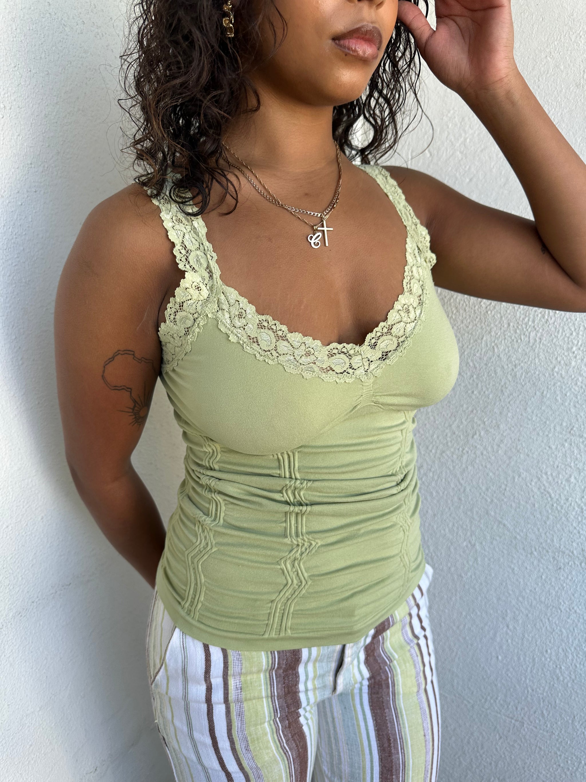 Pastel Green Lace Strap Cami - Size M