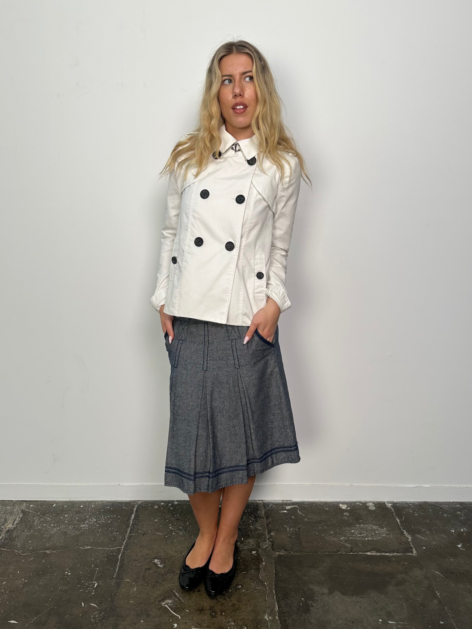 White Double Breasted Short Peacoat - Size M
